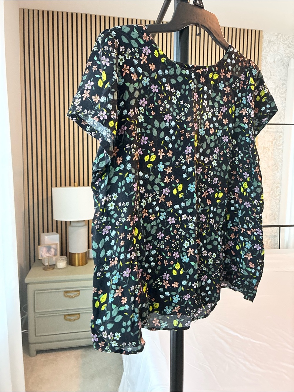 Loft Black Floral Short Sleeve Blouse